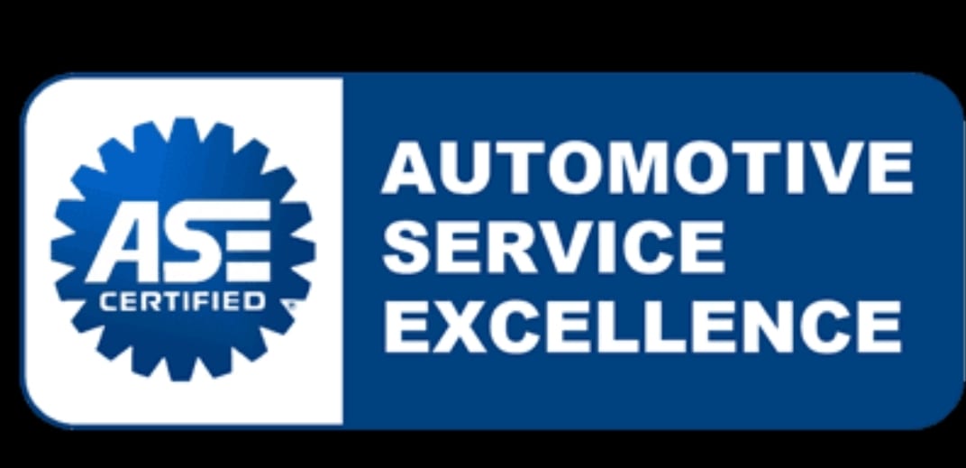 A blue and white logo for the automotive service excellence program.