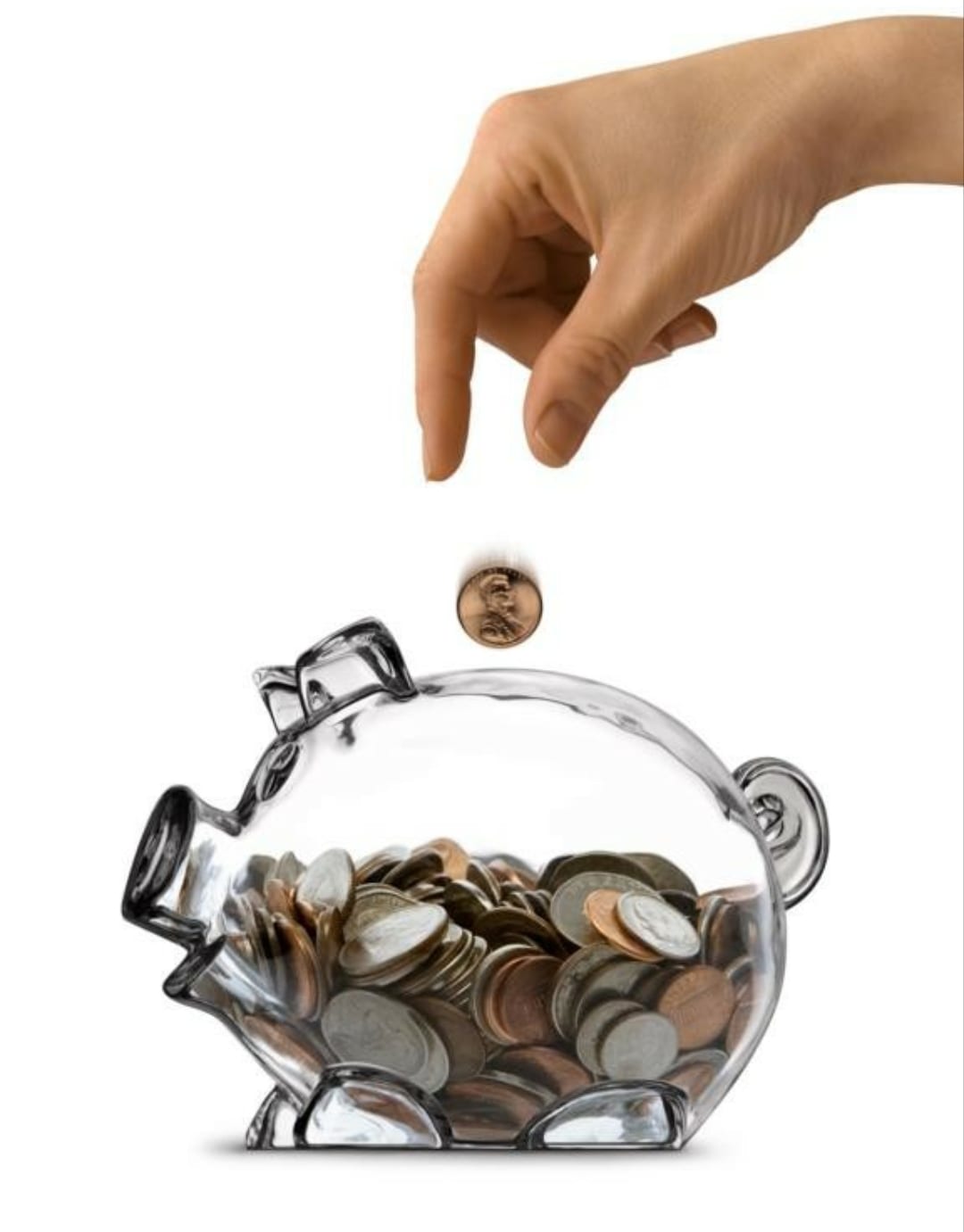A person putting money in a glass jar